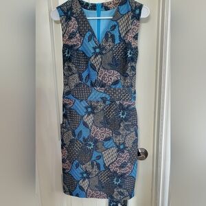 Floral Blue and Black Sleeveless Dress